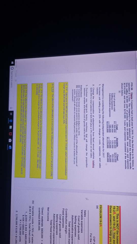 Prob 19-3B (a) - ALL FRUTE COMPANY CVP Income Statement (Estimated) For