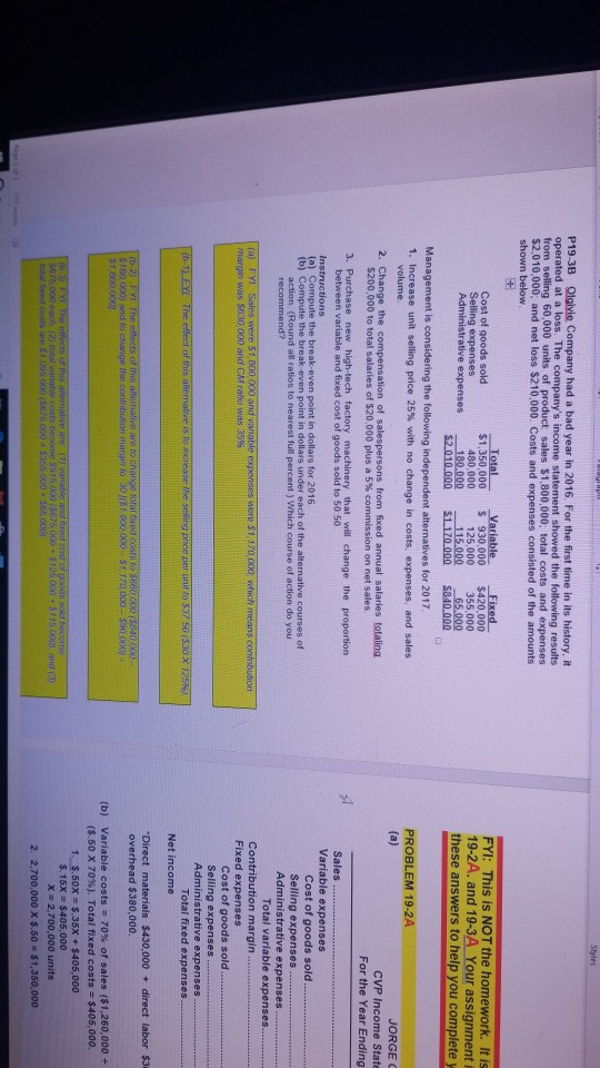 the Year Ending December 31, 2016 These problems are NOT in your