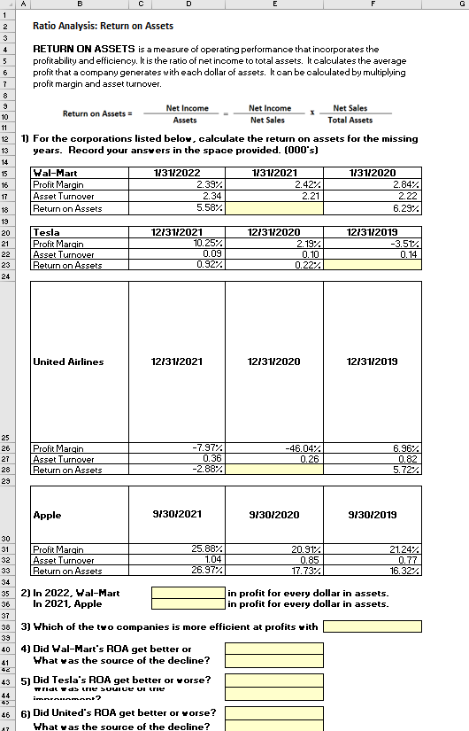  Ratio Analysis: Return on Assets RETURN DN ASSETS is a measure