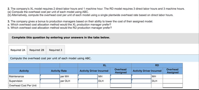 Department a) Direct labor hours: Finishing=25,000 hr , Assembly=100,000 hr b) Machine