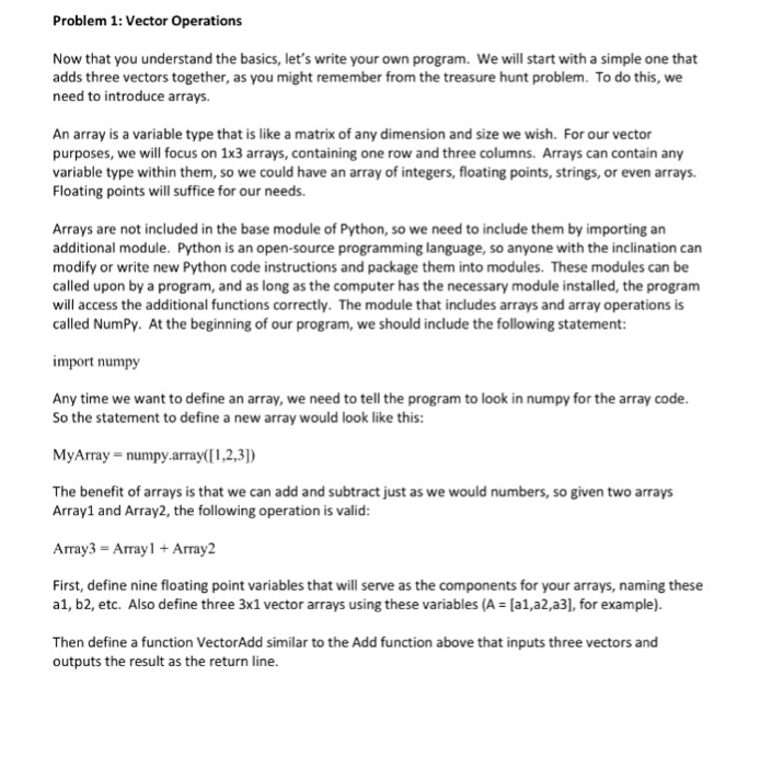  This also relates to Computer Science Problem 1: Vector Operations Now