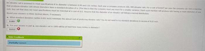 if its diameter is between 0.98 and 1.01 inches. Please answer part
