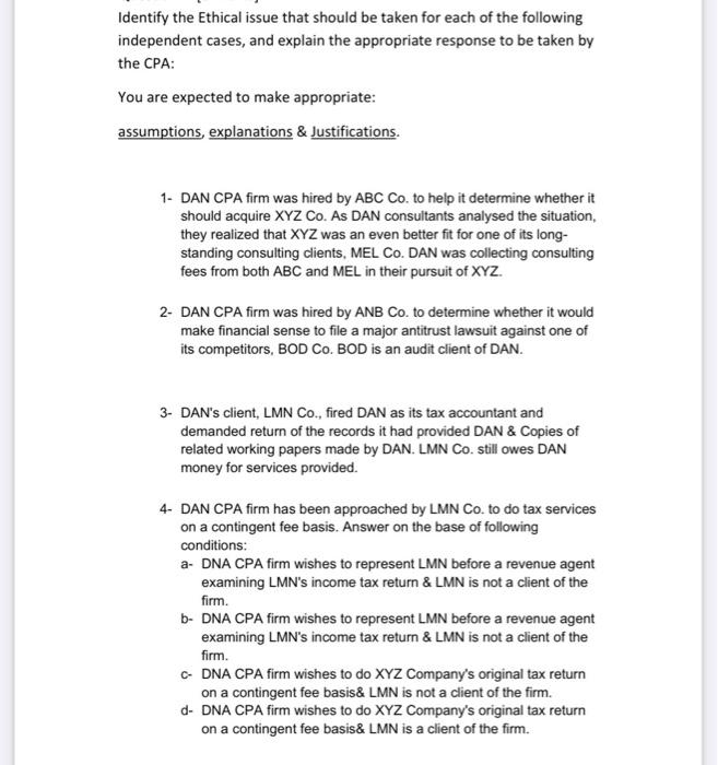  Identify the Ethical issue that should be taken for each of