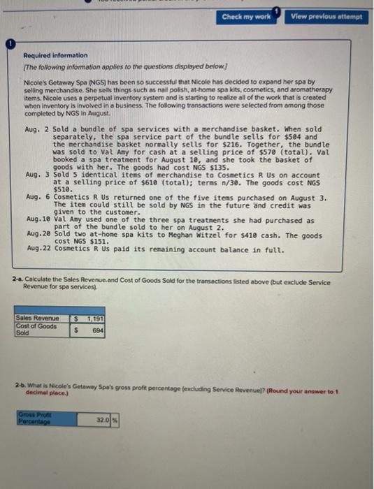  Check my work View previous attempt Required information {The following information