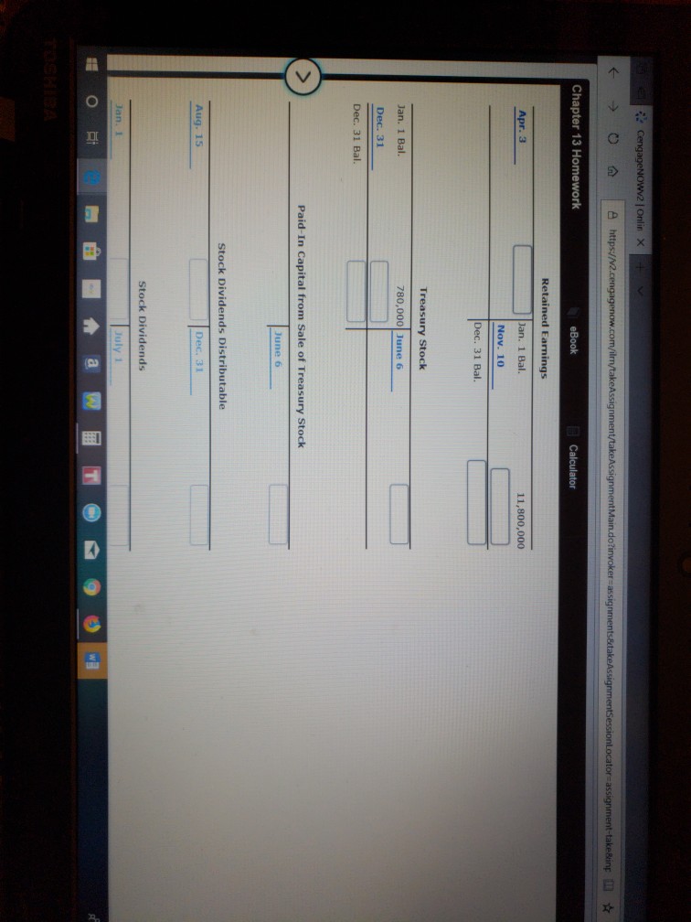 The stockholders' equity accounts of Tolbert Enterprises Inc., with balances on January