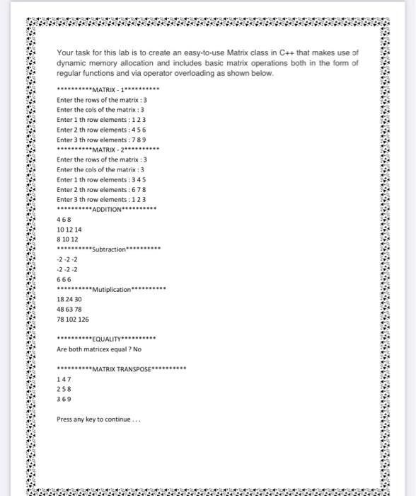with operation overloading Your task for this lab is to create an