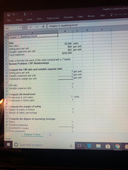  Chapter 5 Applying.Exce File Home nert Draw Page Layout Formulas Data