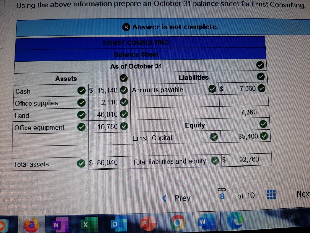 shows what is correct or incorrect for the work you have completed