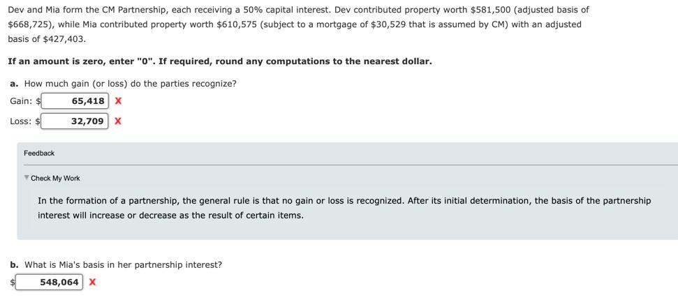Dev and Mia form the CM Partnership, each receiving a 50%