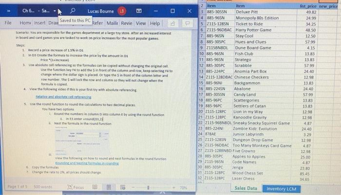 The scenario and steps are on the right, the values are on