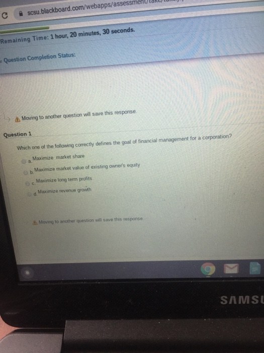  c s csu.blackboard.com/webapps/assessment takes tu Remaining Time: 1 hour, 20 minutes,