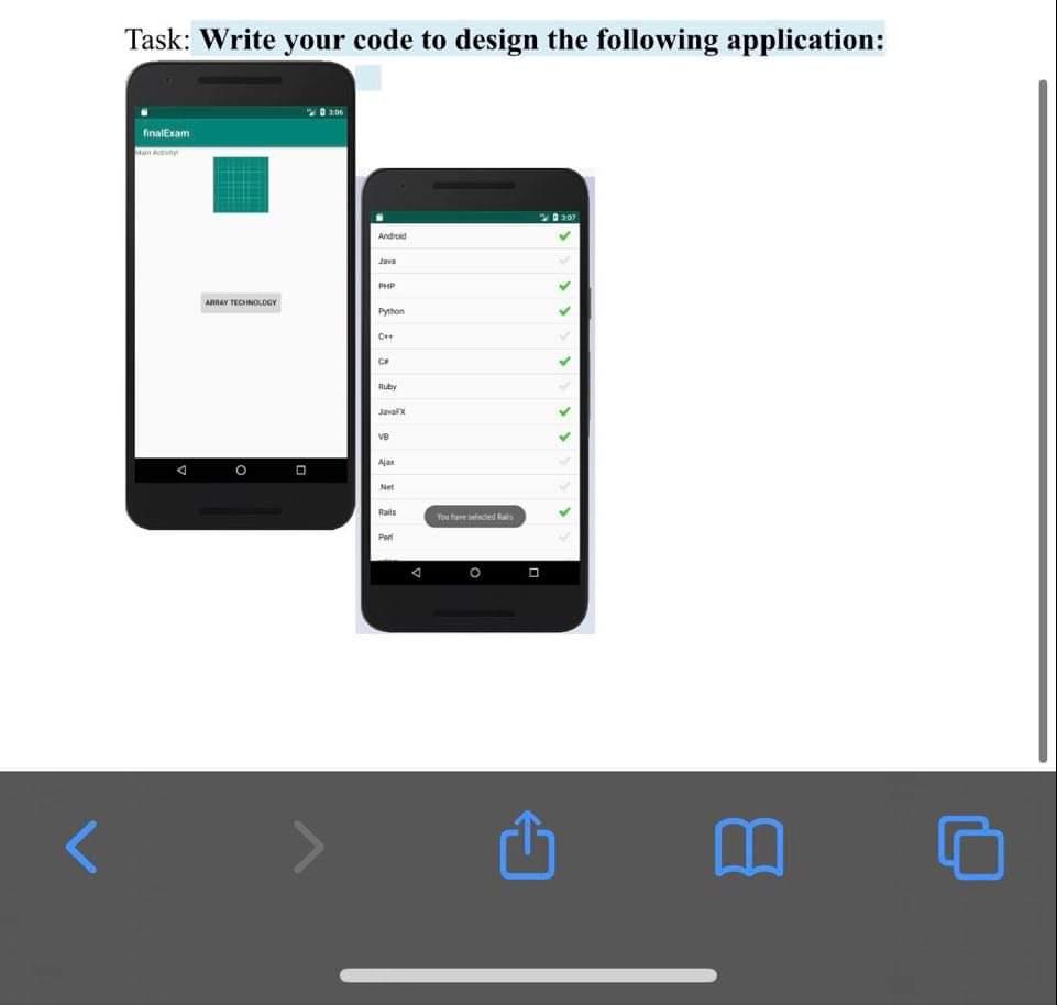 write android java simple app : Task: Write your code to design