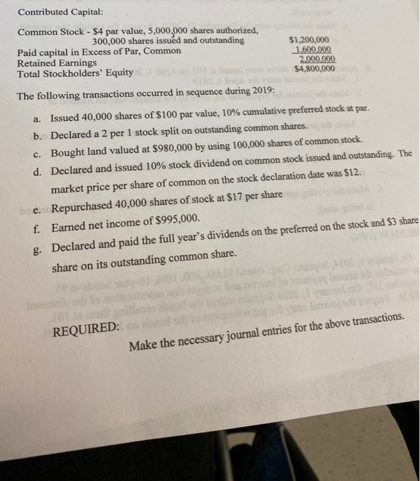  Contributed Capital: Common Stock - $4 par value, 5,000,000 shares authorized,