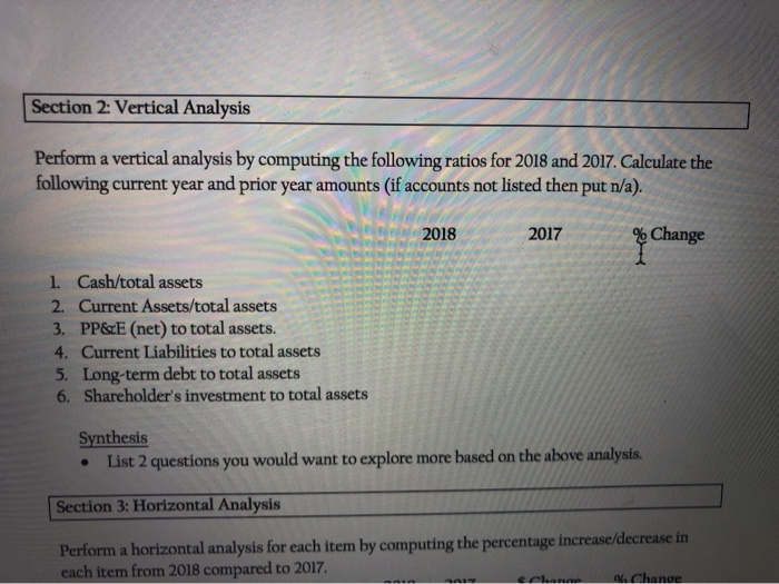  Section 2: Vertical Analysis Perform a vertical analysis by computing the