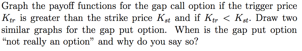 Graph the payoff functions for the gap call option if the