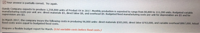  Your answer is partially correct. Try again. Gundy Company expects to