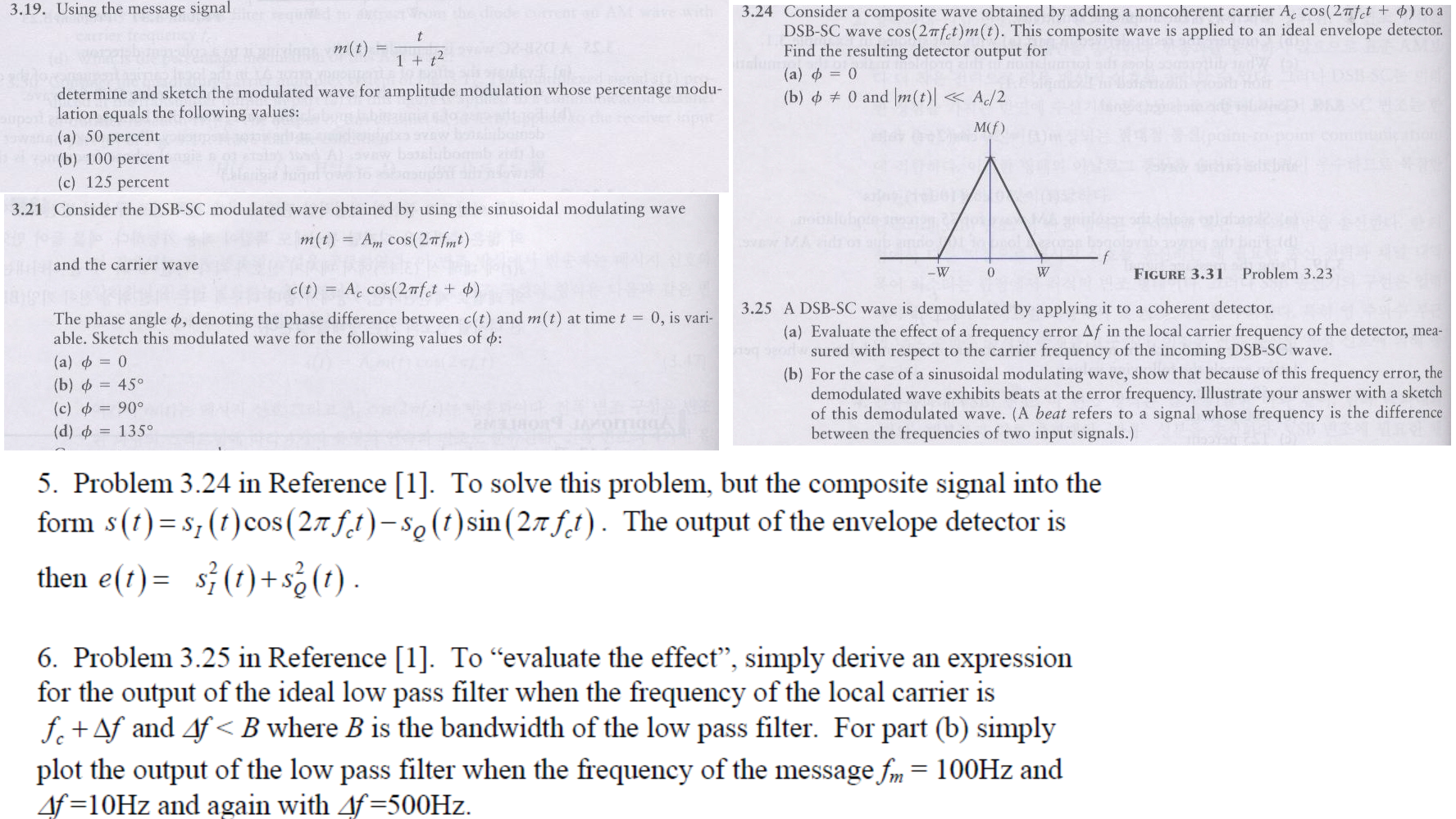  Using the message signal m(t) = t/1 + t^2 determine and