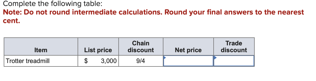  Complete the following table: Note: Do not round intermediate calculations. Round