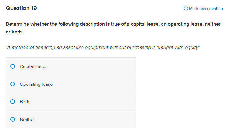 Question 19 O Mark this question Determine whether the following description