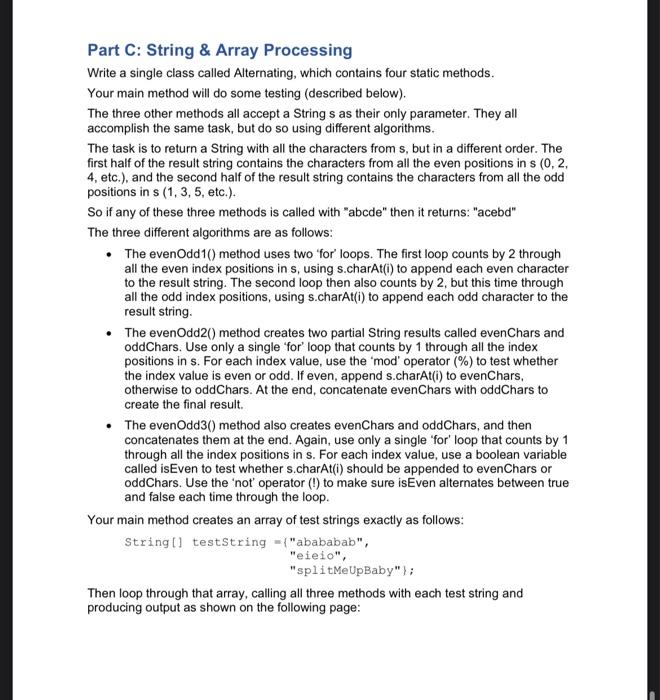  please write it in java Part C: String \& Array Processing