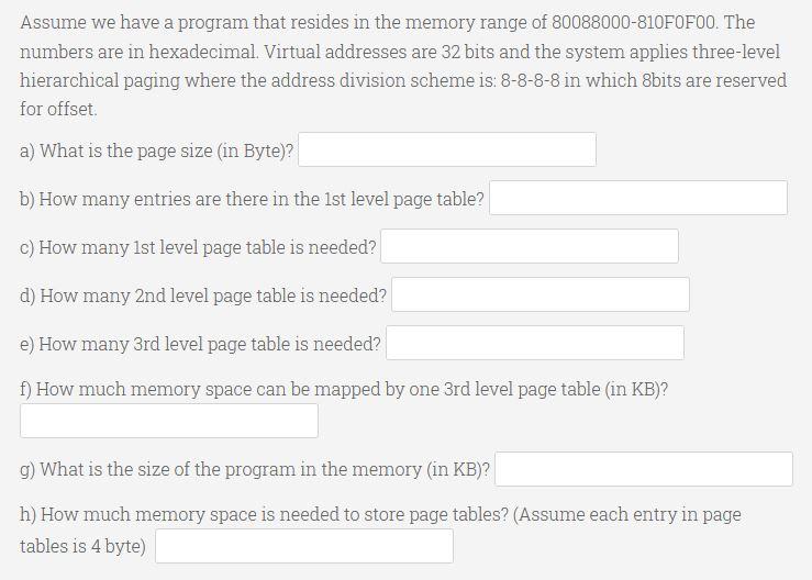 Solve e to h please, abcd is solved already. a)PAGE SIZE =