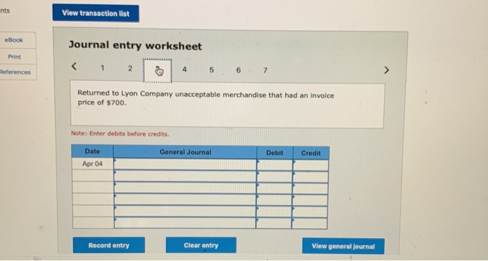 Apr. 2 Purchased $4,400 of merchandise from Lyon Company with credit terms