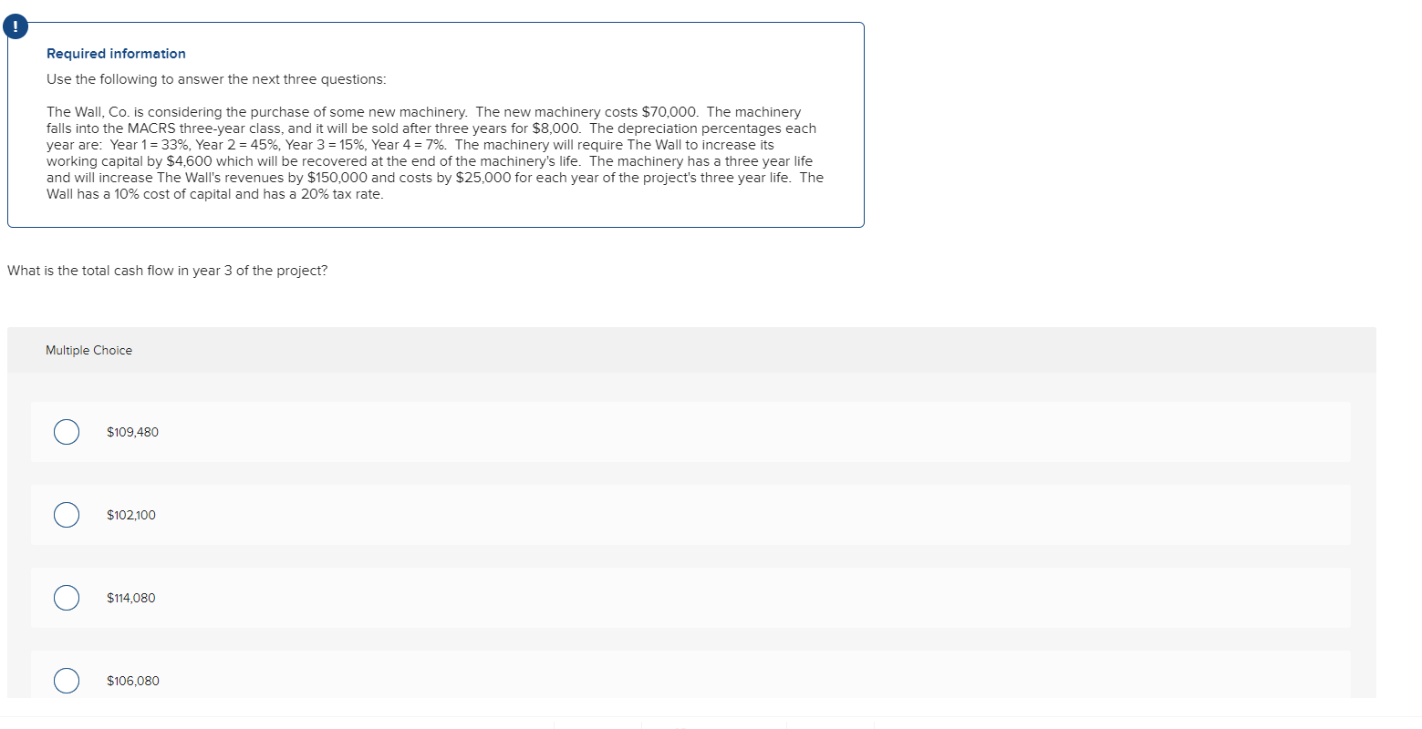 Required information Use the following to answer the next three questions: