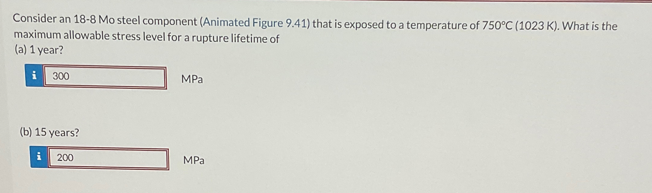  Consider an 18-8 Mo steel component (Animated Figure 9.41) that is