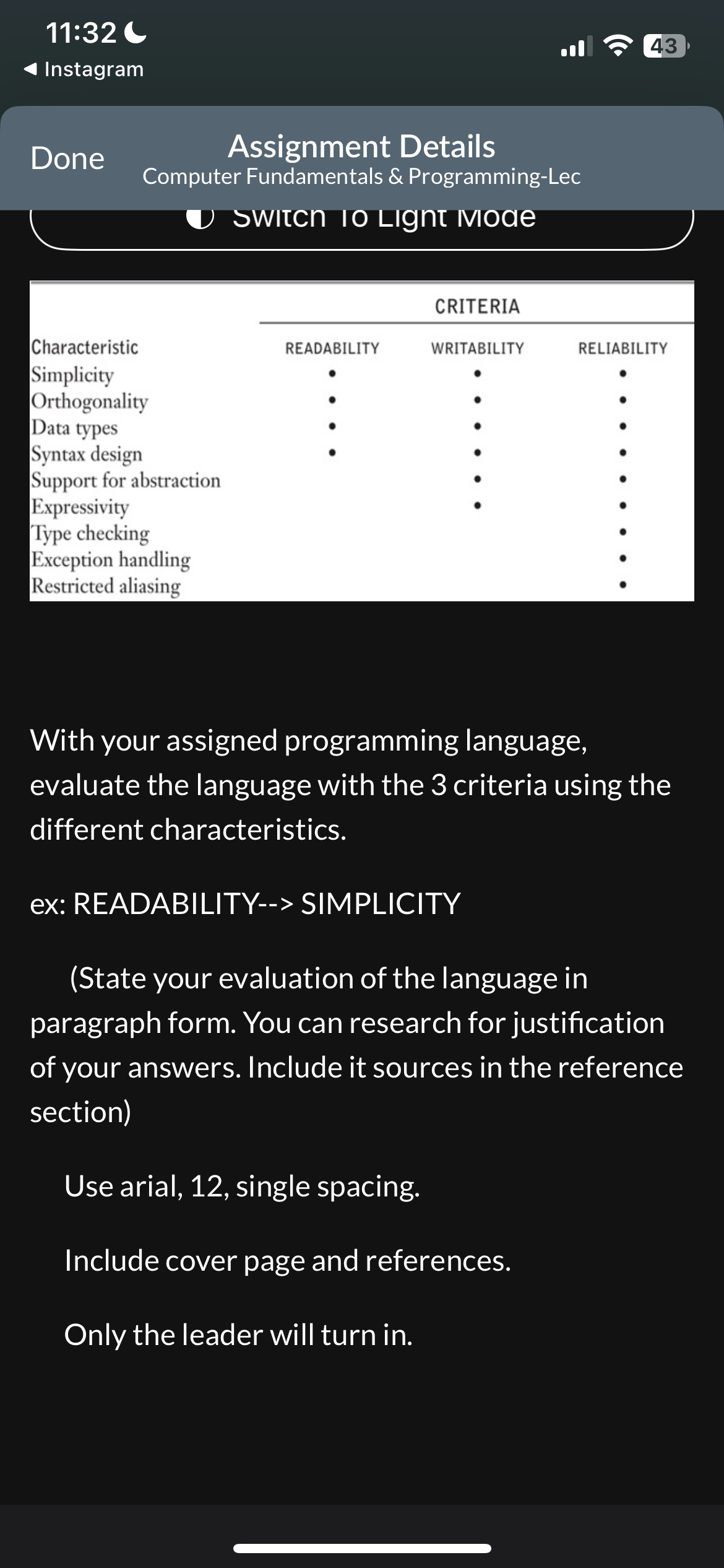  With your assigned programming language, evaluate the language with the 3