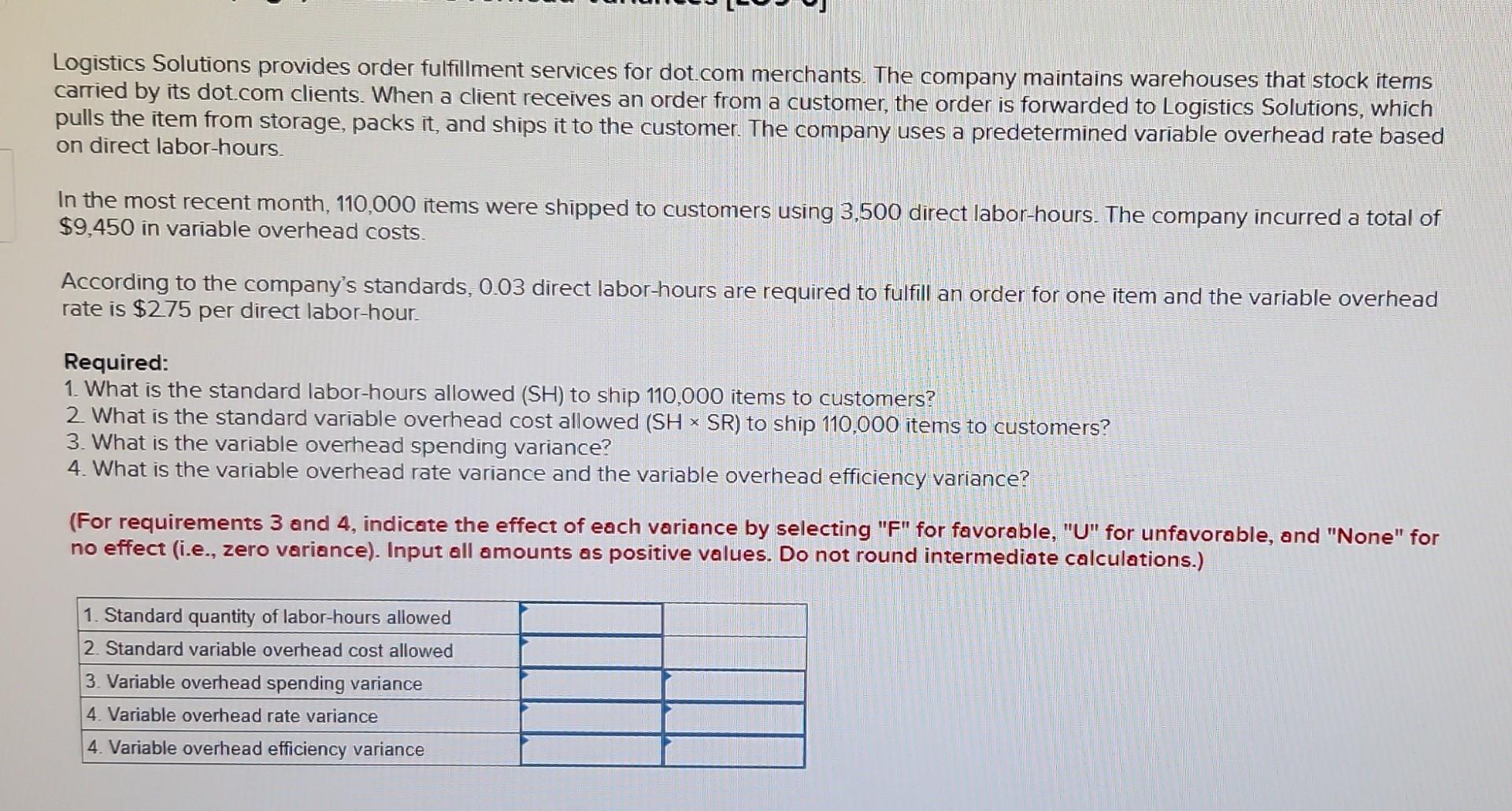 Logistics Solutions provides order fulfillment services for dot.com merchants. The company