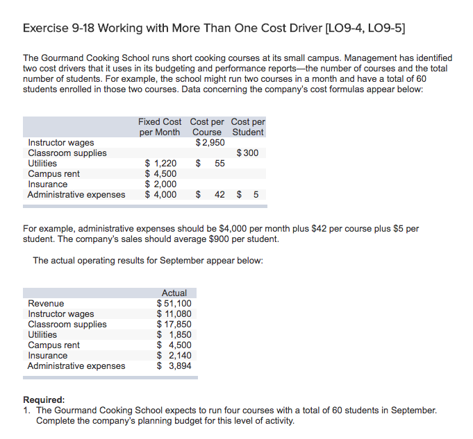  Exercise 9-18 Working with More Than One Cost Driver LO9-4, LO9-5]