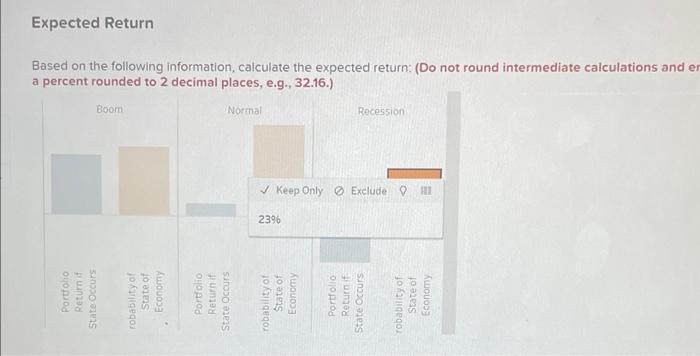 following information, calculate the expected return: (Do not round intermediate calculations and