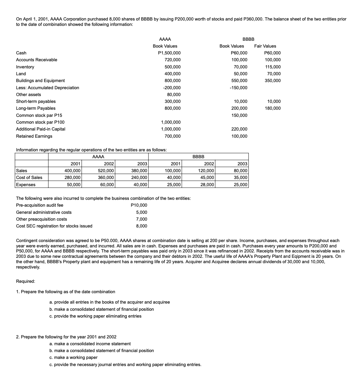  On April 1,2001, AAAA Corporation purchased 8,000 shares of BBBB by