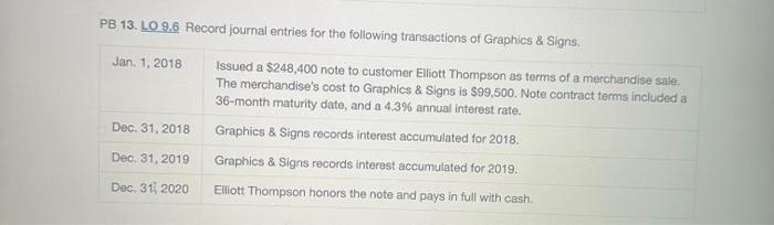 please answer all parts PB 13. L0 9.6 Record journal entries for