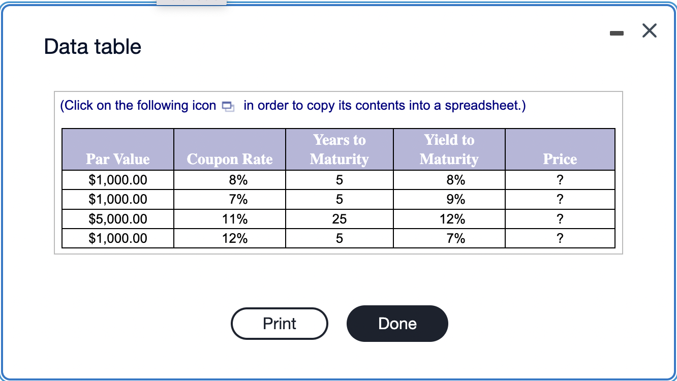 to copy its contents into a spreadsheet.) Yield to Maturity 9% 8%