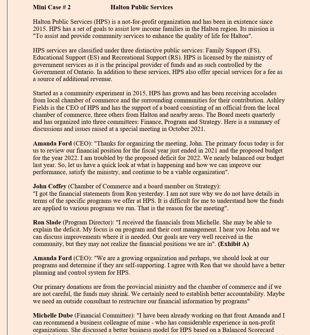 Mini Case #2 Halton Public Services Halton Public Services (HPS) is