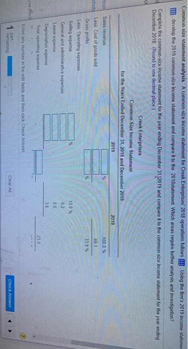  Common size statement analysis A common-size income statement for Creek Enterprises'