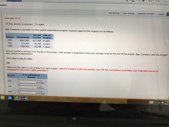 nment CALCULATOR FULL SORE IN BACK Exercise 12-7 Your answer is