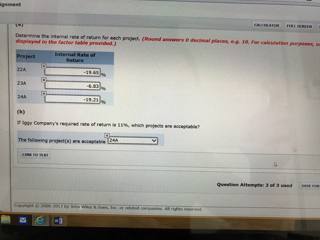 incorrect. Try again. rggy Company is considering three capital expenditure projects. Relevant