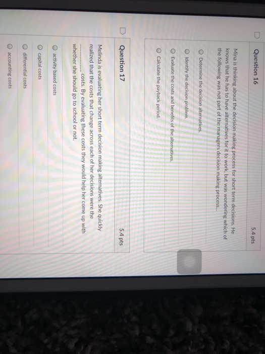  Homework help please D Question 16 5.4 pts Mina is thinking