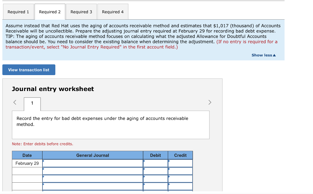February 29, 2016. Debits $33,191 Credits Accounts Receivable Allowance for Doubtful Accounts