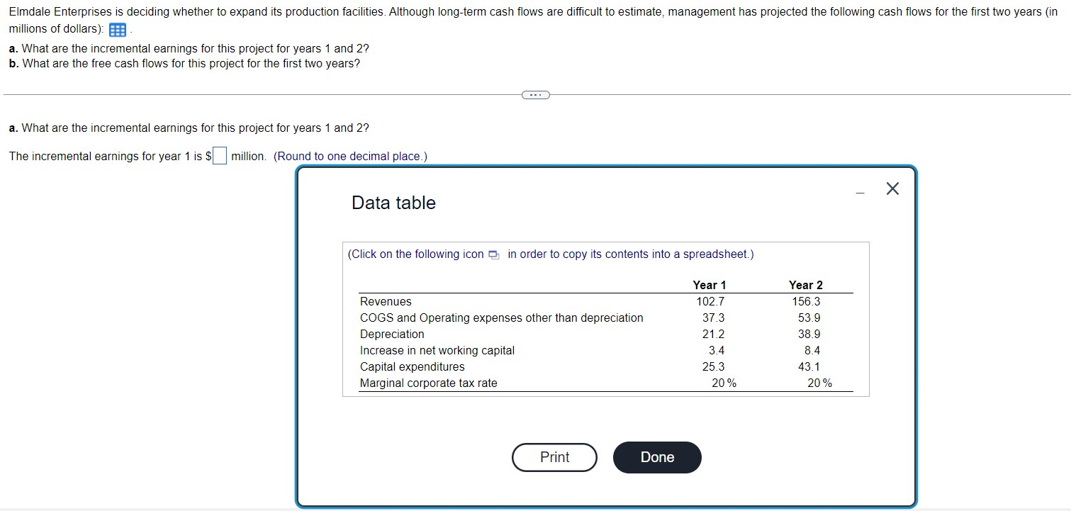  millions of dollars): . a. What are the incremental earnings for