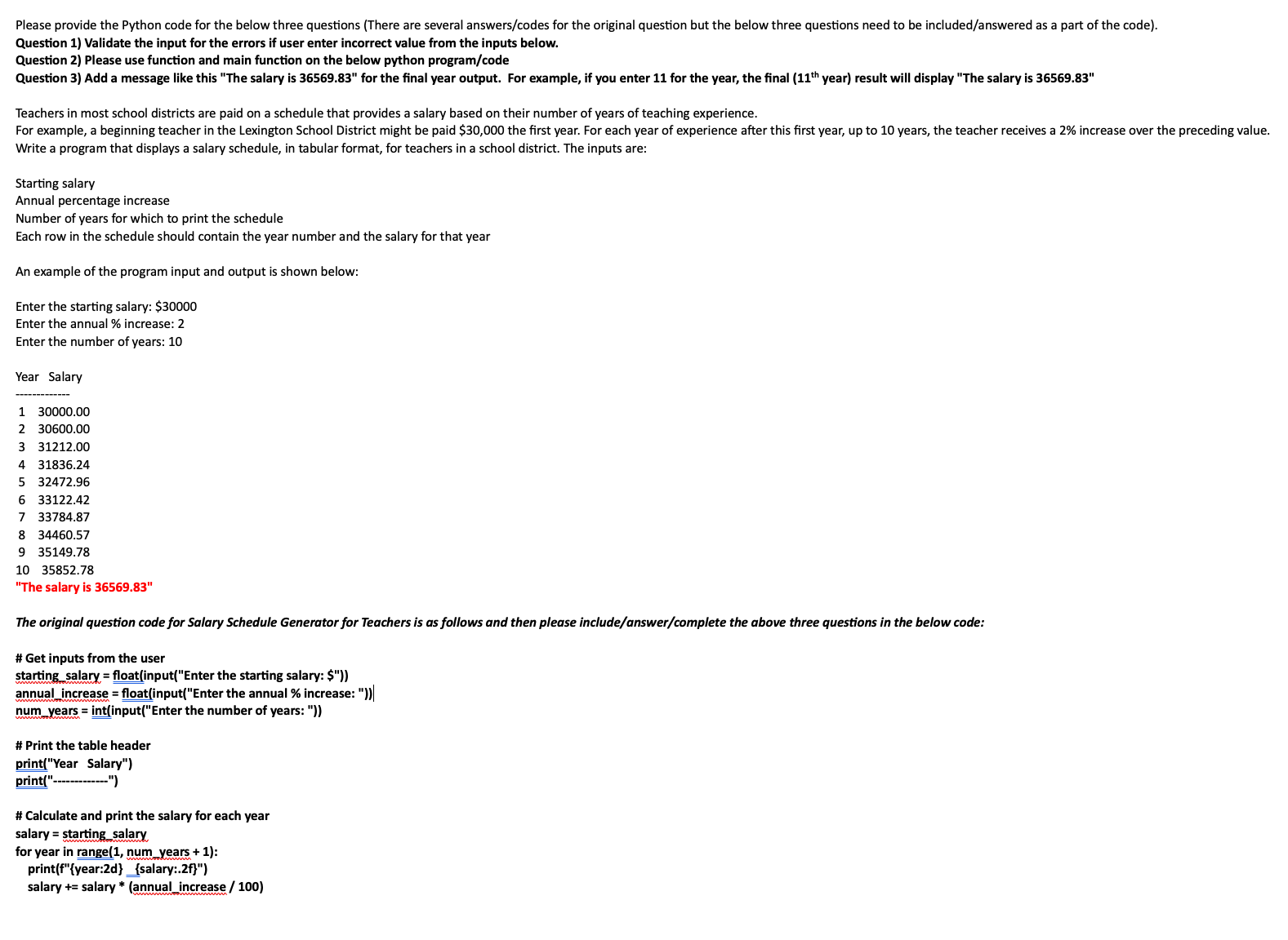  Question 1) Validate the input for the errors if user enter