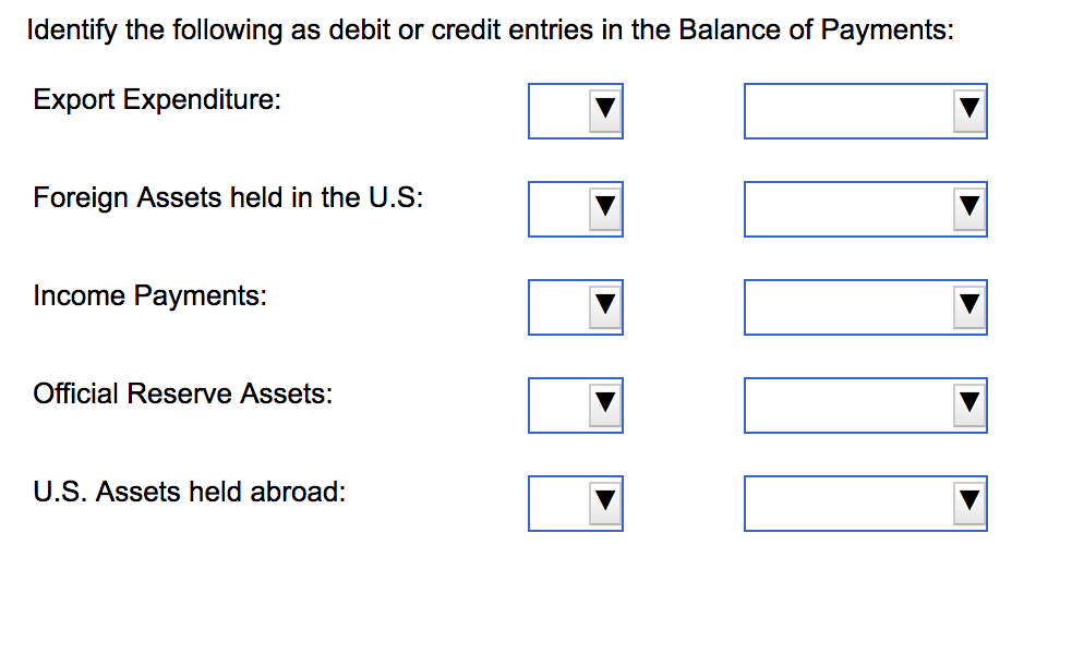 The options in the first column debit/credit. Options for second column Current