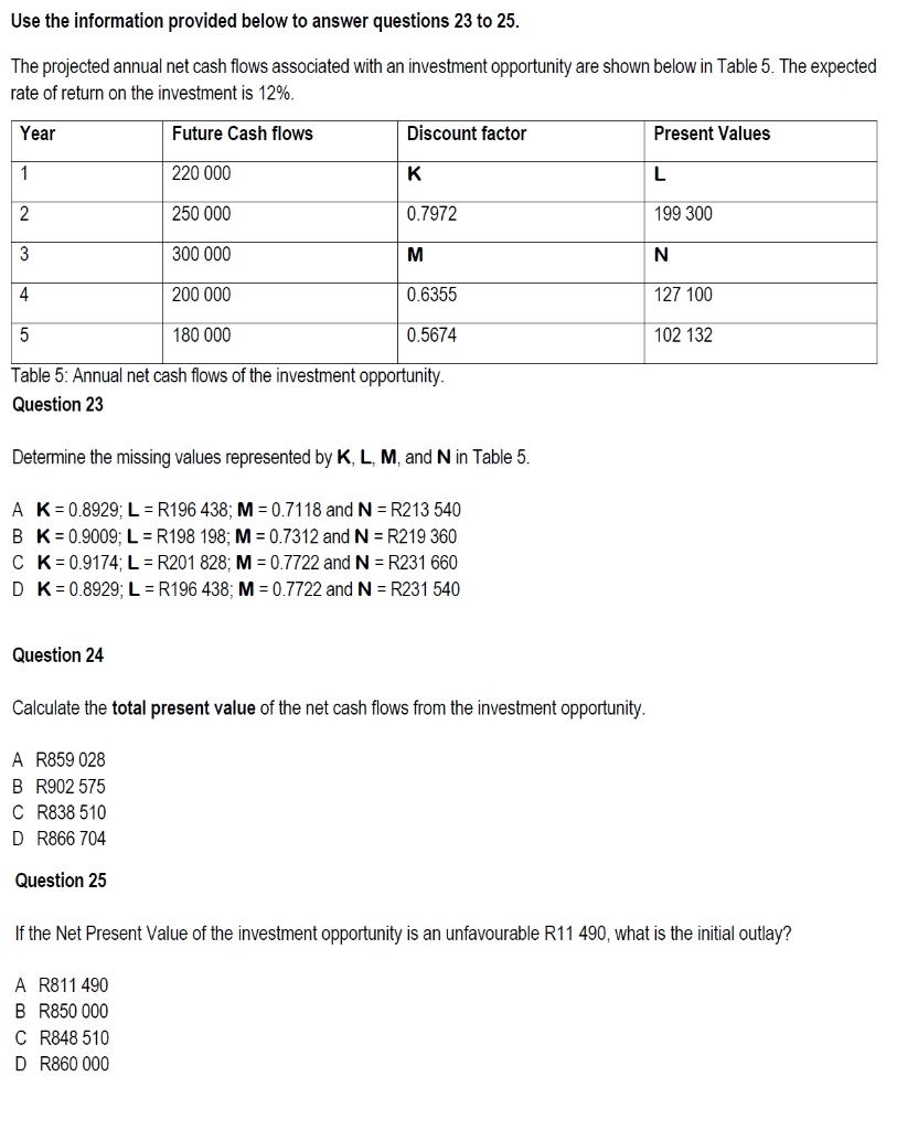 Use the information provided below to answer questions 23 to 25.