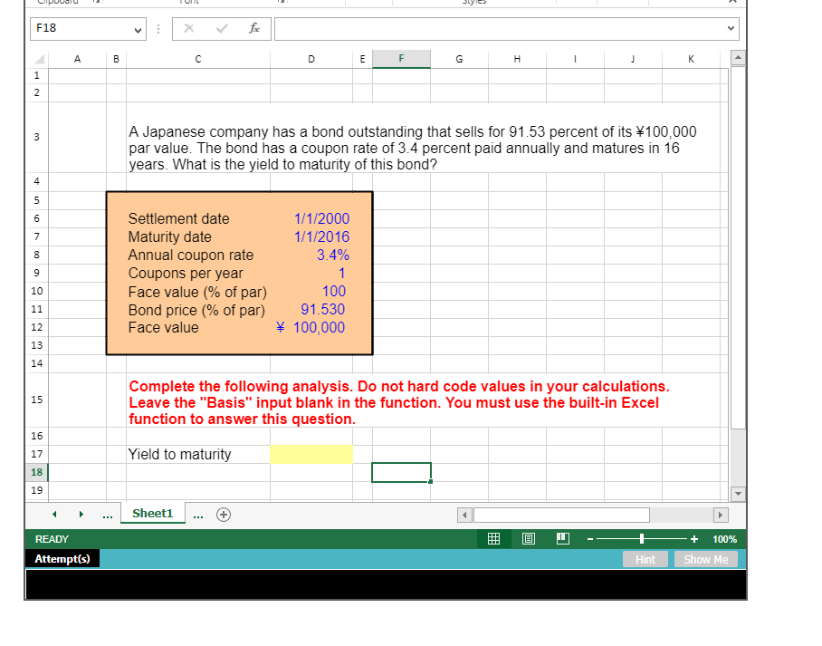  Answer must be using excel formula F18 1 NP 2 3