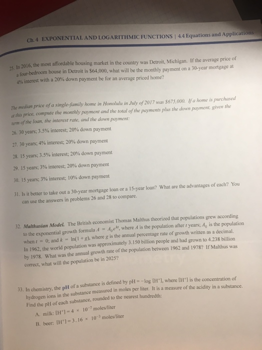 Question #25, 27, 29 & 31 Ch. 4 EXPONENTIAL AND LOGARITHMIC FUNCTIONS