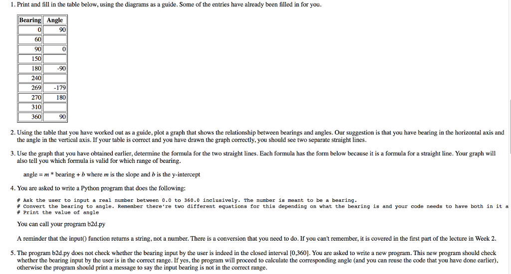 Part A: Bearing to Angle Conversion Bearings are angular measurements used in