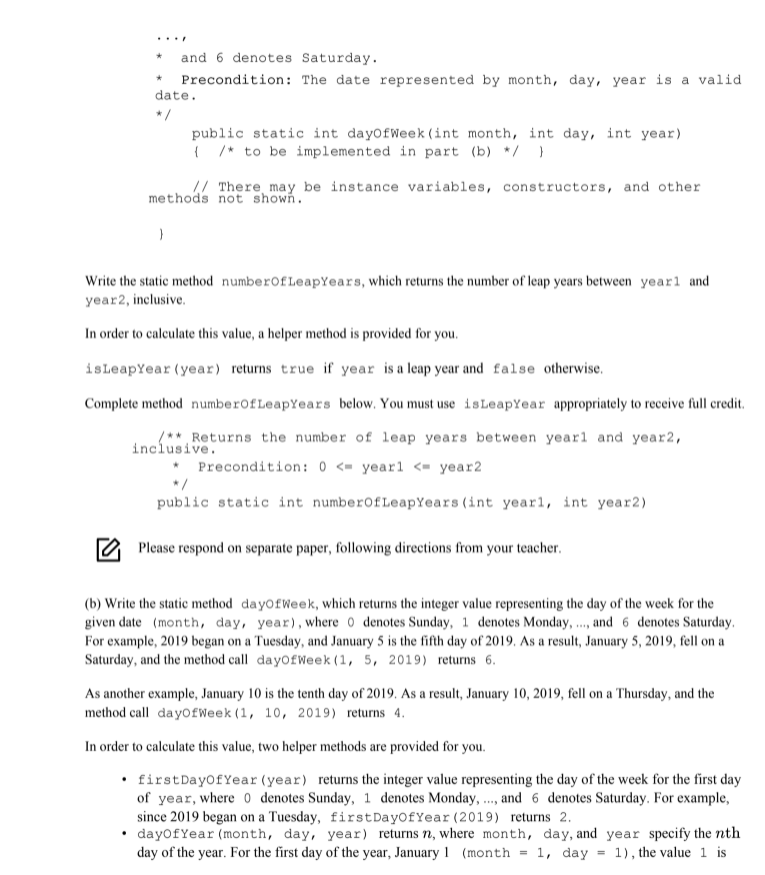 imported where appropriate. Unless otherwise noted in the question, assume that parameters