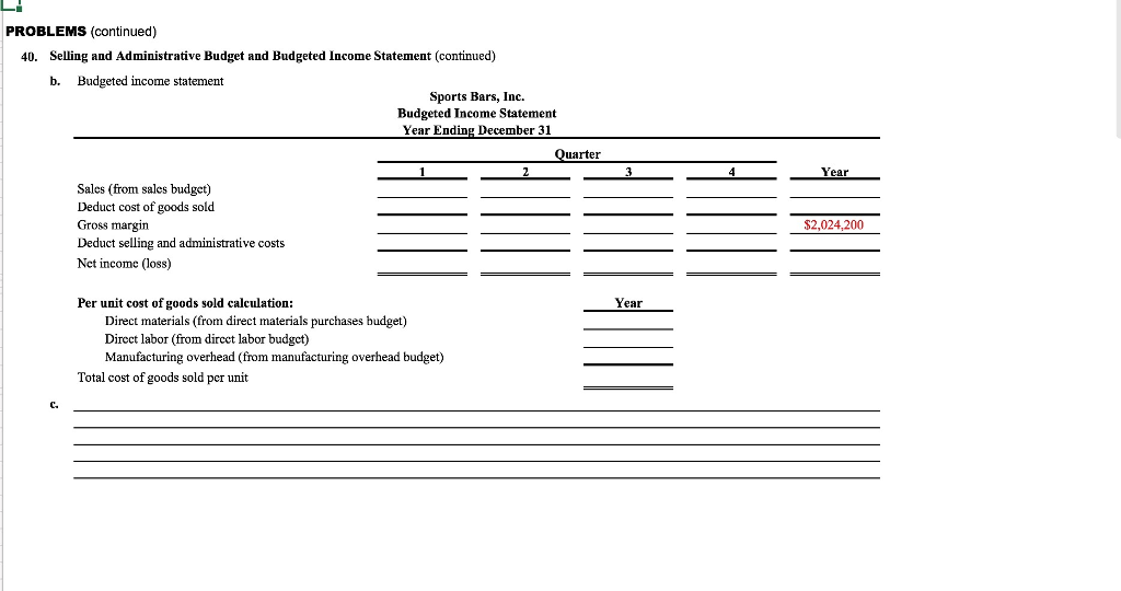this problem.) Sports Bars, Inc., produces energy bars. Management estimates all selling